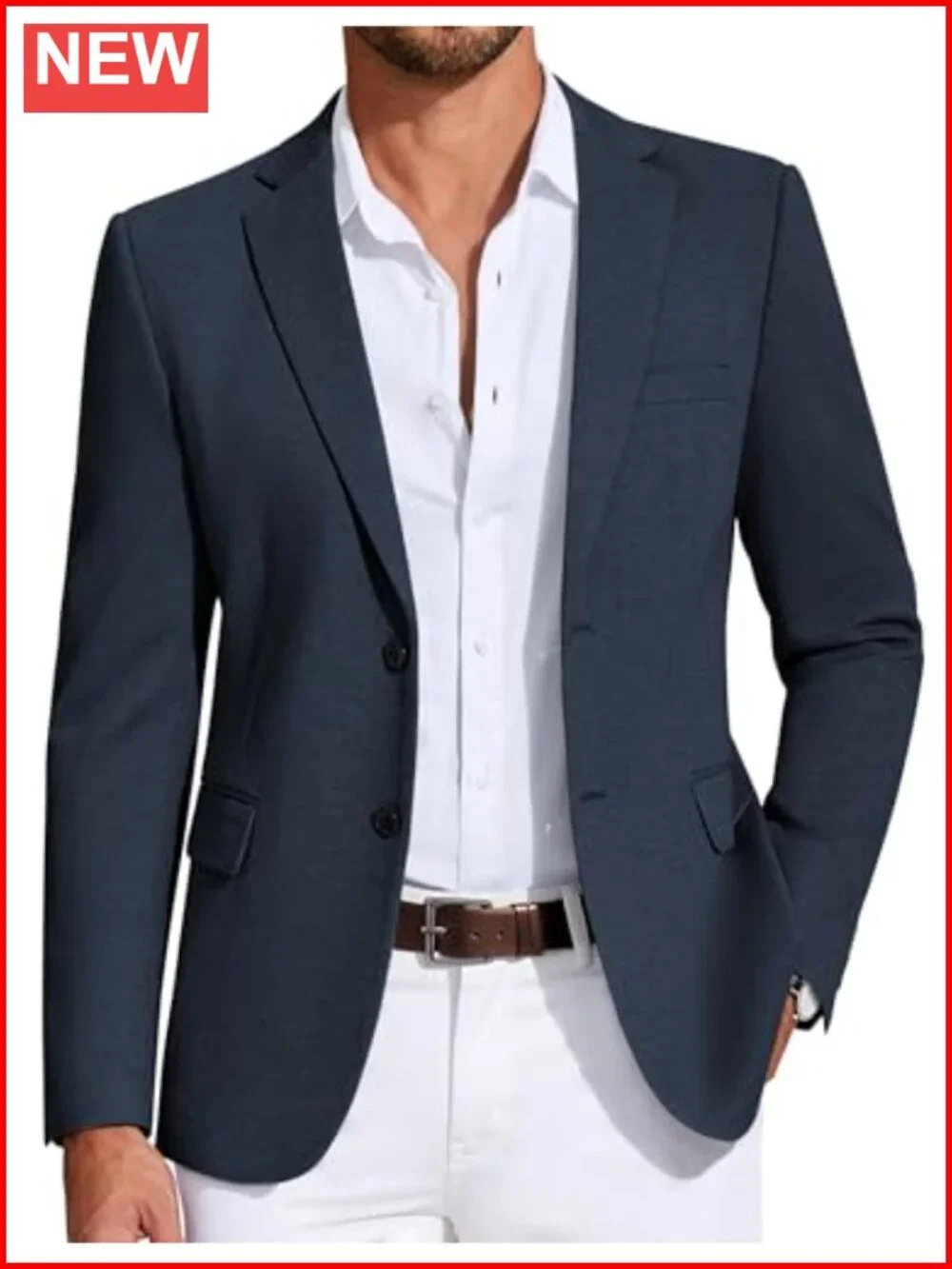 Mens Knit Sport Coat Lightweight Two Button Blazer Business Casual